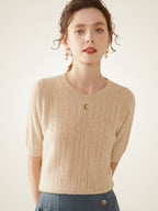 LanlyCashmere Cashmere Short Sleeve Sweater – Lightweight Crewneck Knit Top