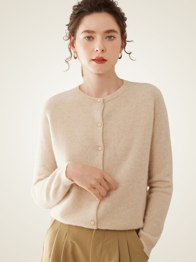 LanlyCashmere Classic Round Neck Premium Mongolia Cashmere Cardigan