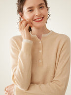 LanlyCashmere Contrast Trim Cashmere Henley Sweater – Soft Minimalist Knit