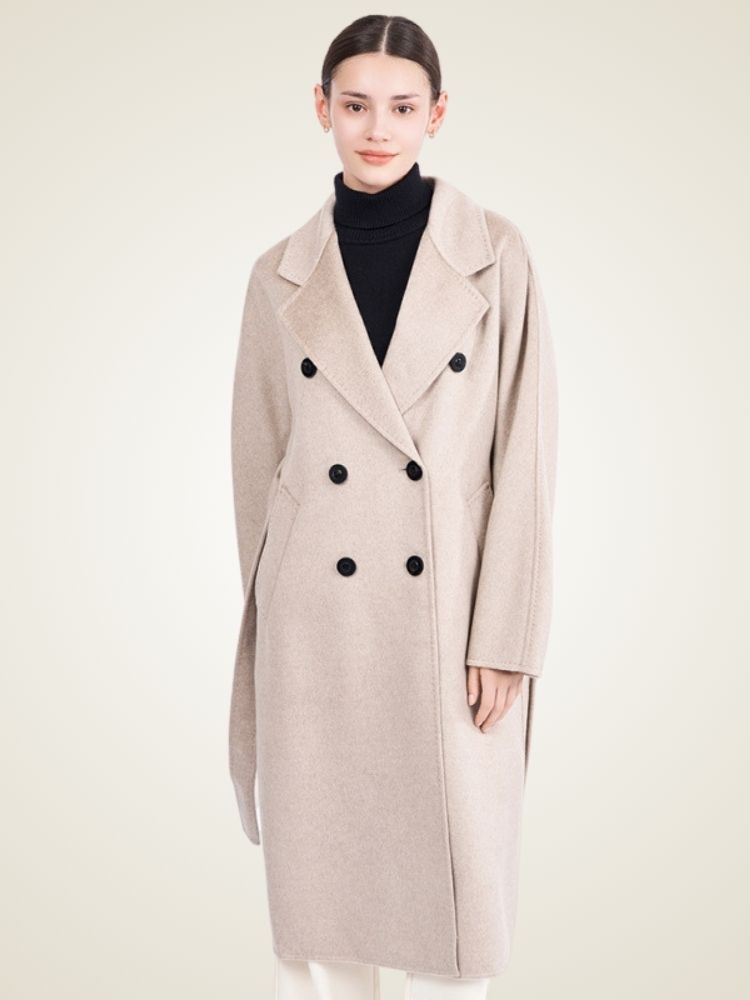 LanlyCashmere Double Breasted Cashmere Coat Women Long Tailored