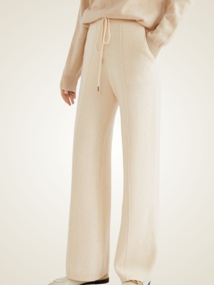 LanlyCashmere Drawstring Cashmere Pants Wide Leg Lounge Trousers