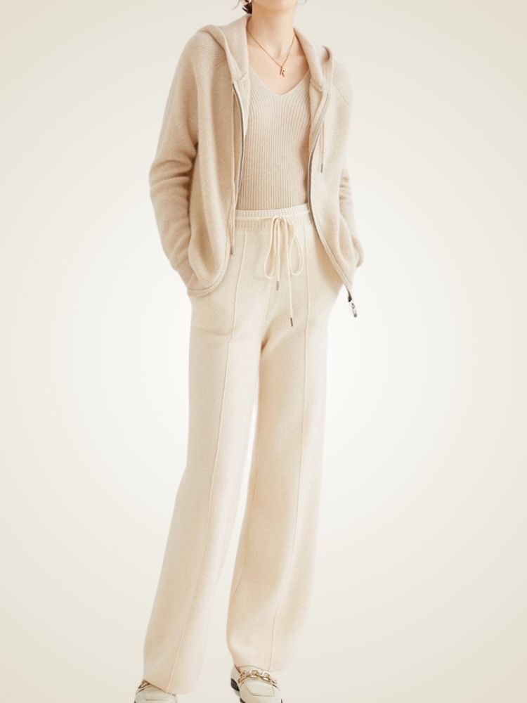 LanlyCashmere Drawstring Cashmere Pants Wide Leg Lounge Trousers