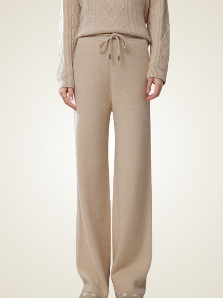LanlyCashmere Fine Knit Cashmere Pants Straight Leg Drawstring