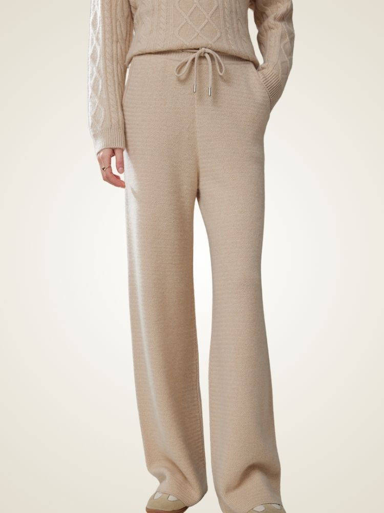 LanlyCashmere Fine Knit Cashmere Pants Straight Leg Drawstring