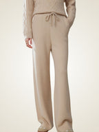 LanlyCashmere Fine Knit Cashmere Pants Straight Leg Drawstring