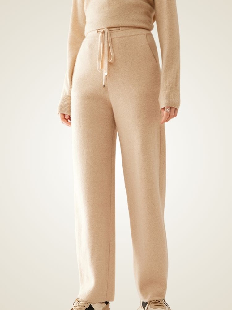 LanlyCashmere High Waist Cashmere Trousers Straight Leg Knit Pants