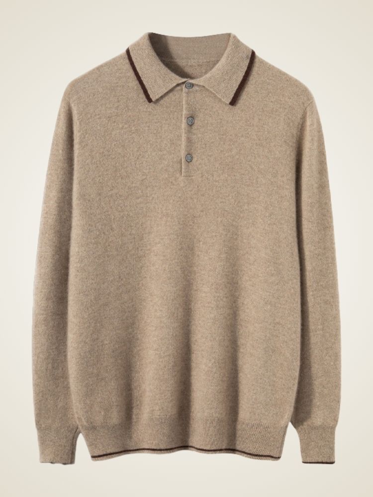 LanlyCashmere Men’s Cashmere Polo Sweater – Soft Long Sleeve Knit Pullover