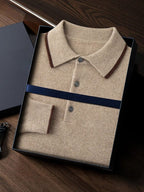 LanlyCashmere Men’s Cashmere Polo Sweater – Soft Long Sleeve Knit Pullover