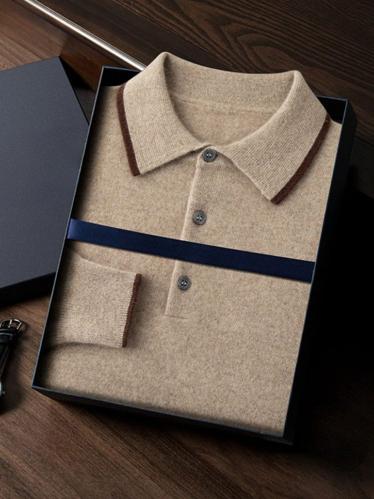 LanlyCashmere Men’s Cashmere Polo Sweater – Soft Long Sleeve Knit Pullover