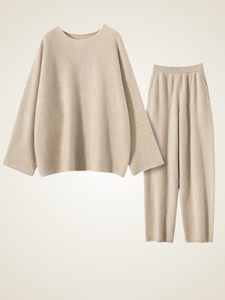 LanlyCashmere Relaxed Cashmere Lounge Set – Soft Knit Top & Tapered Pants