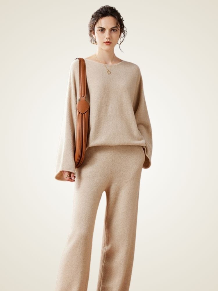 LanlyCashmere Relaxed Cashmere Lounge Set – Soft Knit Top & Tapered Pants