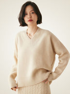 LanlyCashmere Relaxed V-Neck Cashmere Sweater – Oversized Soft Knit