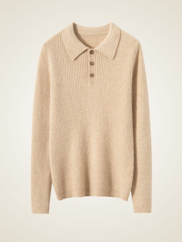 LanlyCashmere Ribbed Cashmere Polo Sweater – Slim Fit Knit Top