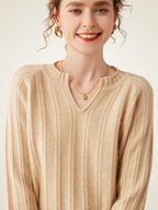 LanlyCashmere Ribbed Cashmere V-Neck Sweater – Elegant Slim Fit Knit