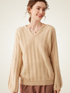 LanlyCashmere Ribbed Cashmere V-Neck Sweater – Elegant Slim Fit Knit