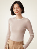 LanlyCashmere Slim Fit Cashmere Sweater – Ribbed Crewneck Lightweight Knit