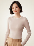 LanlyCashmere Slim Fit Cashmere Sweater – Ribbed Crewneck Lightweight Knit