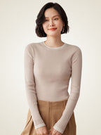 LanlyCashmere Slim Fit Cashmere Sweater – Ribbed Crewneck Lightweight Knit