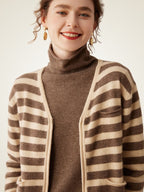 LanlyCashmere Striped Cashmere Zip Cardigan – Lightweight Knit Sweater