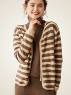 LanlyCashmere Striped Cashmere Zip Cardigan – Lightweight Knit Sweater