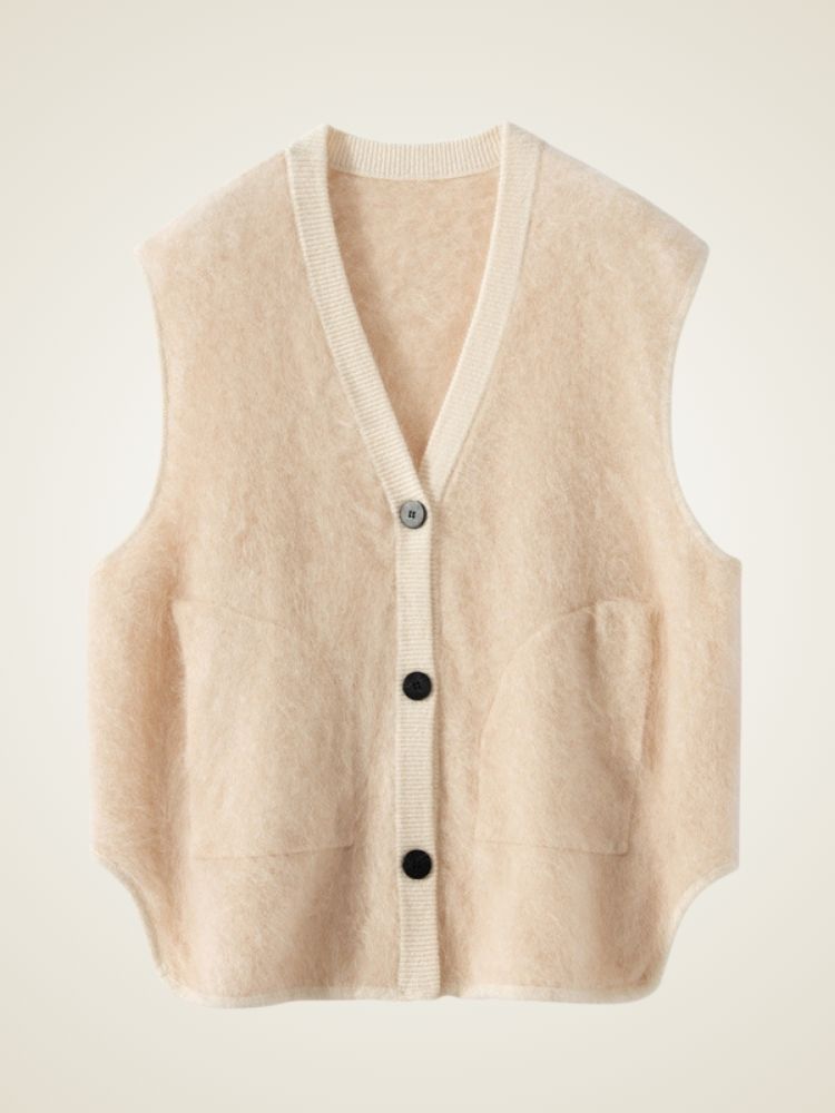 LanlyCashmere Women's Brushed Cashmere Vest Button Front Knit