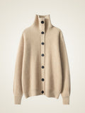 LanlyCashmere Women’s Cashmere Funnel Neck Cardigan – Ribbed Button Sweater