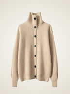 LanlyCashmere Women’s Cashmere Funnel Neck Cardigan – Ribbed Button Sweater