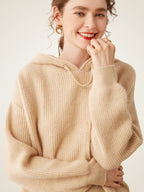 LanlyCashmere Women’s Cashmere Hoodie Sweater – Ribbed Knit Pullover