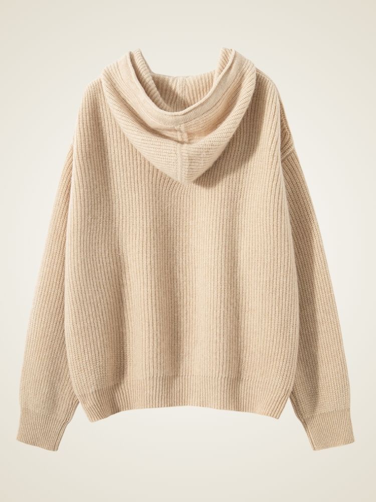 LanlyCashmere Women’s Cashmere Hoodie Sweater – Ribbed Knit Pullover