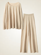 LanlyCashmere Women’s Cashmere Lounge Set – Soft Knit Sweater & Wide Leg Pants