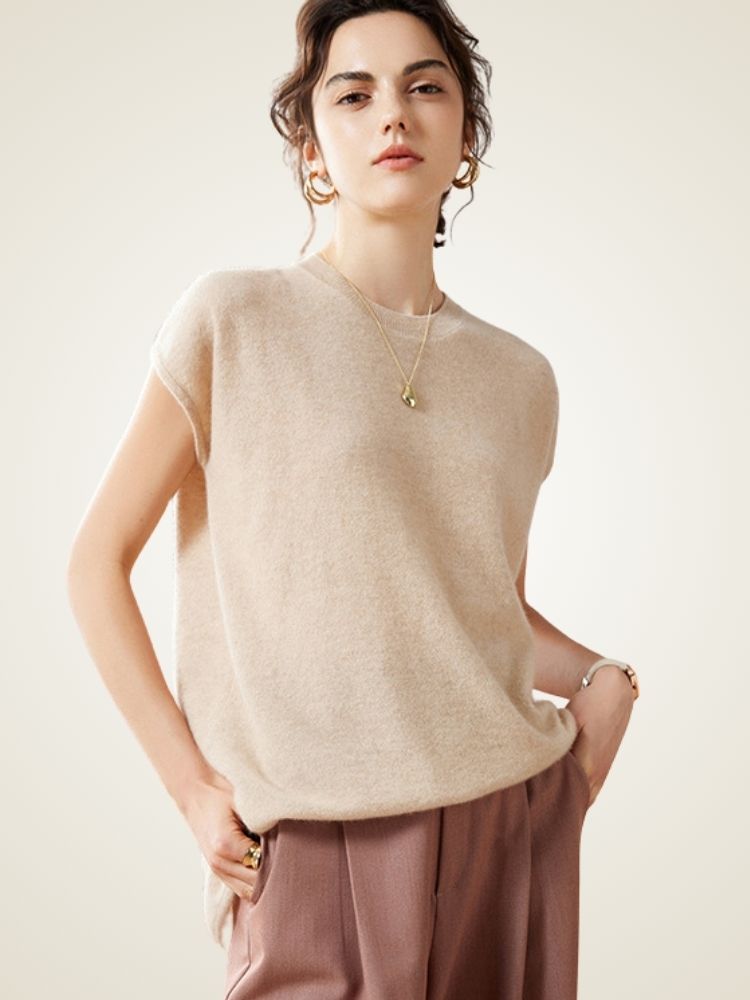 LanlyCashmere Women's Cashmere Short Sleeve Sweater Knit Top
