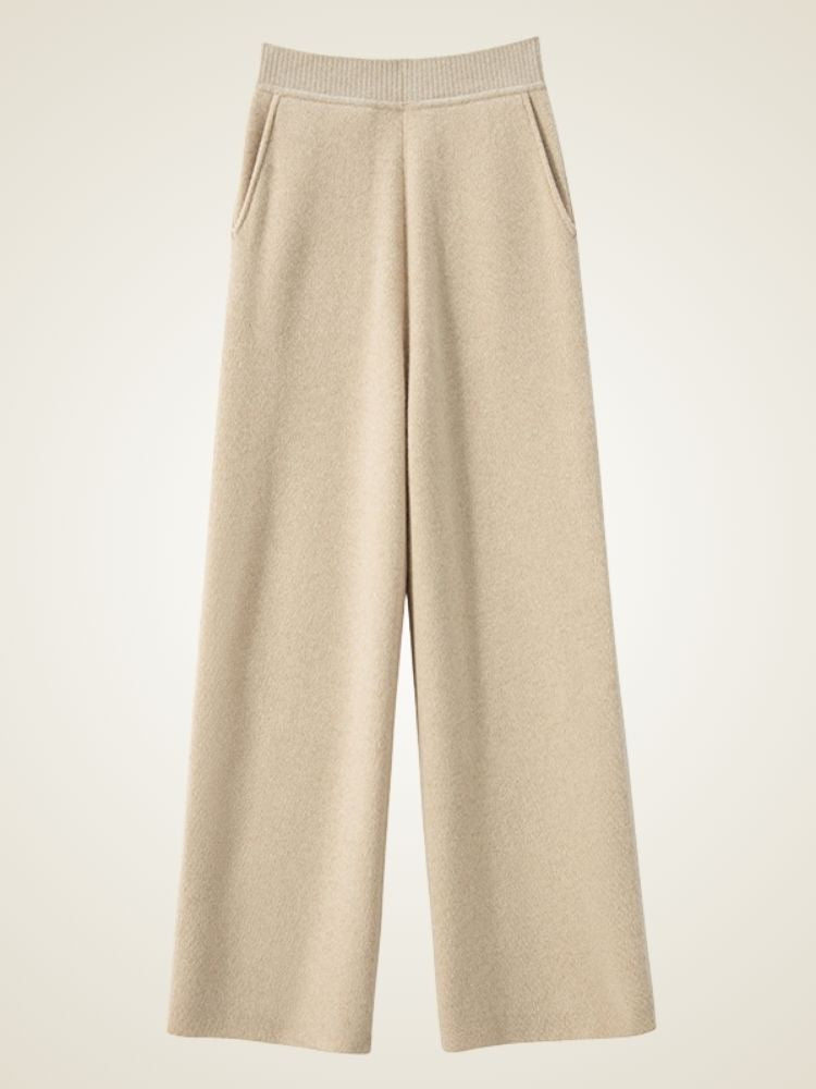 LanlyCashmere Women’s Cashmere Straight Leg Pants – High Waisted Knit Trousers
