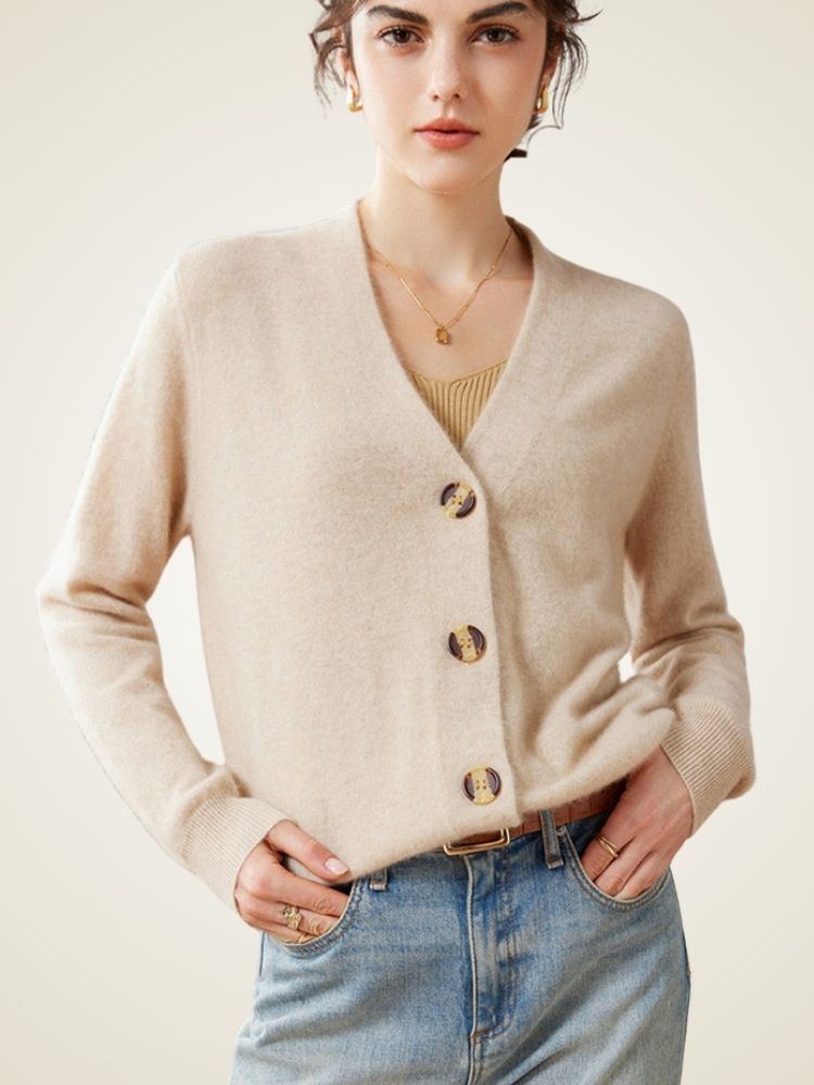 LanlyCashmere Women’s Cashmere V Neck Cardigan – Relaxed Fit Button Knit Sweater