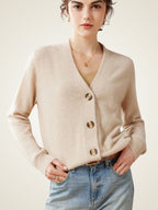 LanlyCashmere Women’s Cashmere V Neck Cardigan – Relaxed Fit Button Knit Sweater