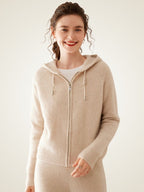 LanlyCashmere Women’s Cashmere Zip Hoodie – Soft Knit Full Zip Sweater Jacket