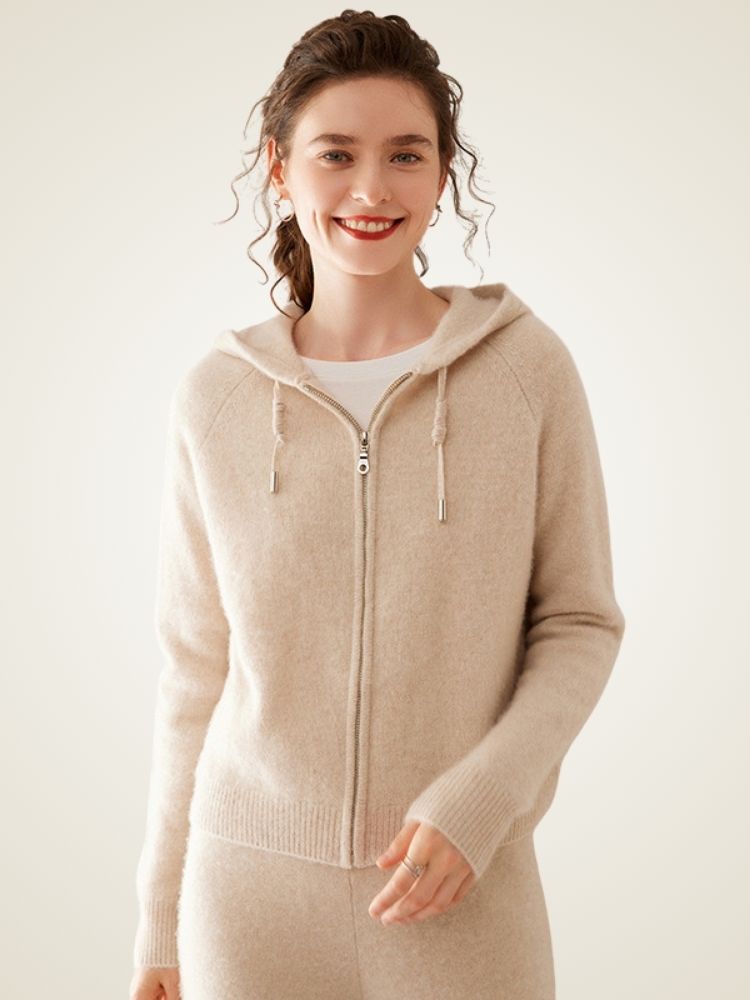 LanlyCashmere Women’s Cashmere Zip Hoodie – Soft Knit Full Zip Sweater Jacket
