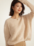 LanlyCashmere Women’s Hollow Knit Cashmere Sweater – Relaxed Fit Openwork Pullover