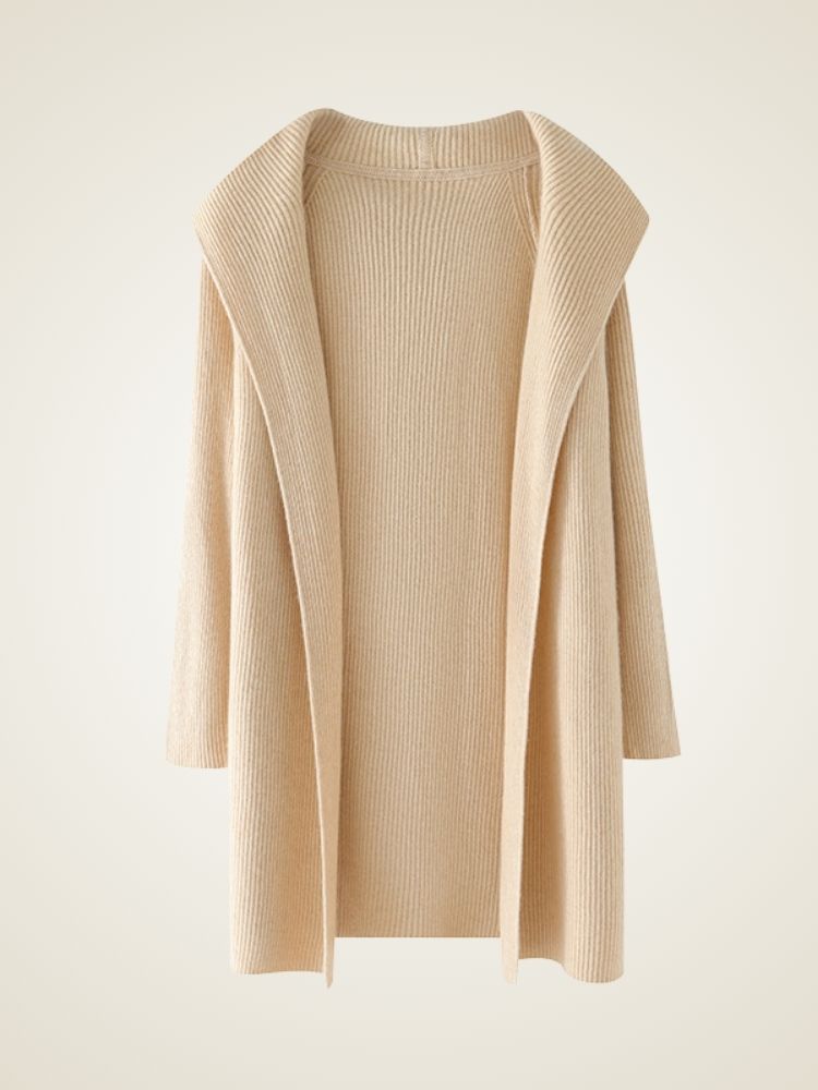 LanlyCashmere Women’s Hooded Wool Cashmere Cardigan Coat – Longline Knit Sweater