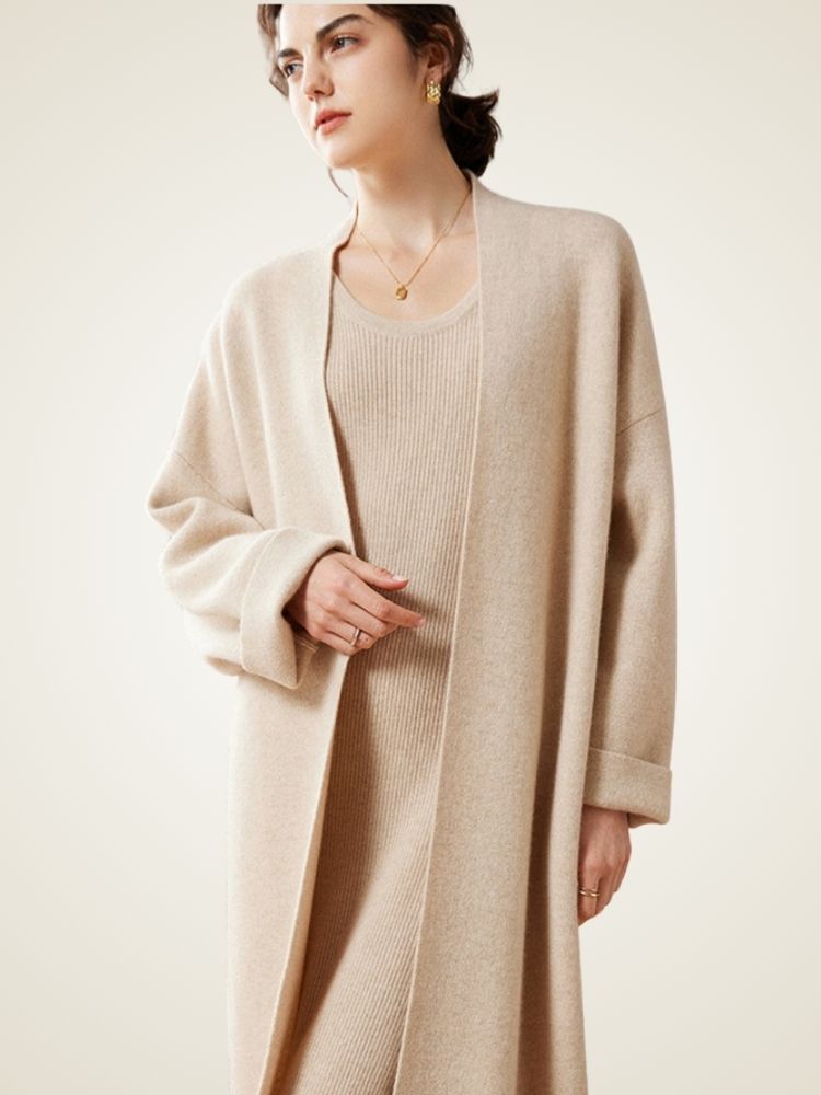 LanlyCashmere Women’s Long Cashmere Cardigan – Open Front Knit Coatigan