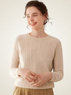 LanlyCashmere Women’s Pointelle Cashmere Sweater – Crew Neck Slim Fit Knit Pullover