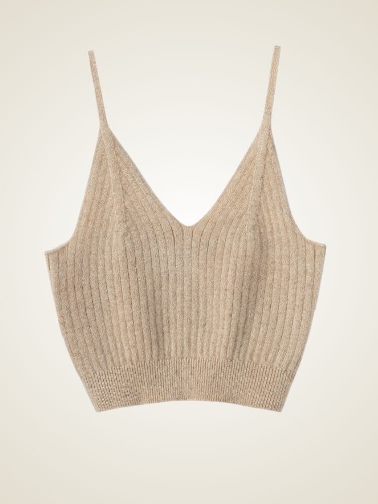 LanlyCashmere Women’s Ribbed Cashmere Bralette – Soft Knit Crop Top