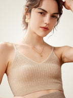 LanlyCashmere Women’s Ribbed Cashmere Bralette – Soft Knit Crop Top