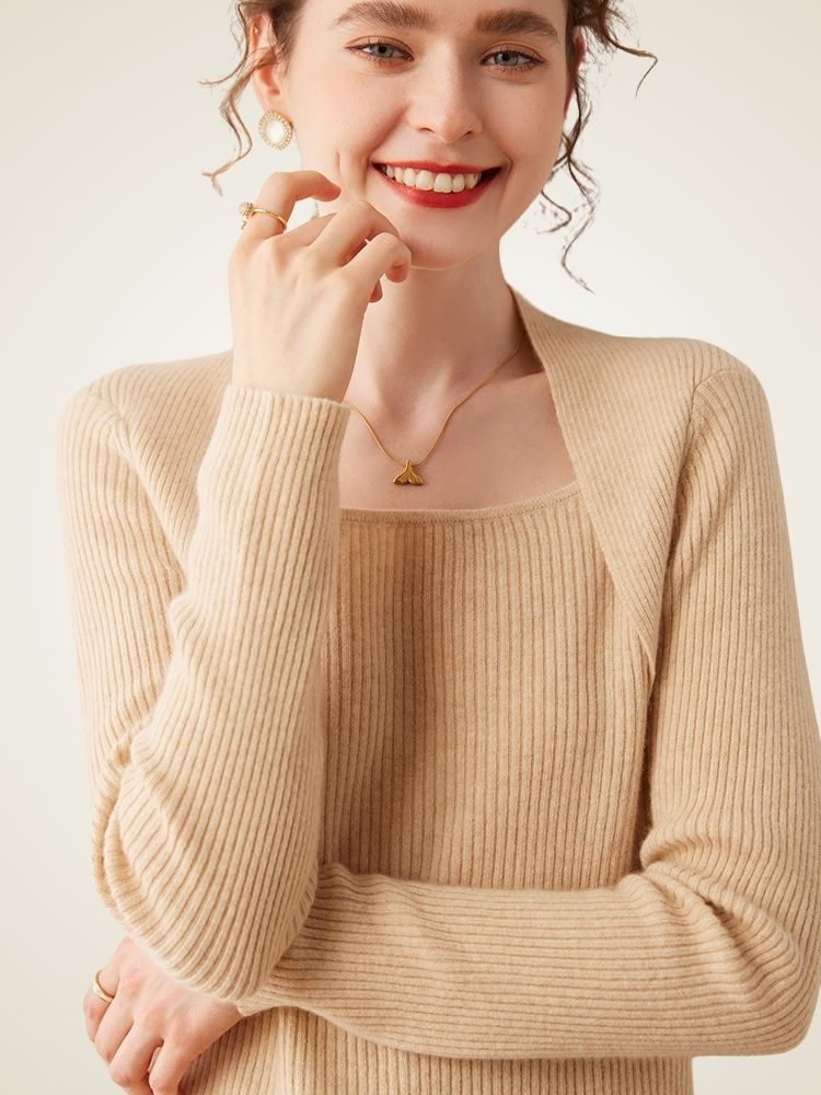 LanlyCashmere Women’s Ribbed Shawl Neck Cashmere Sweater – Slim Fit Knit Pullover