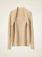 LanlyCashmere Women’s Ribbed Shawl Neck Cashmere Sweater – Slim Fit Knit Pullover