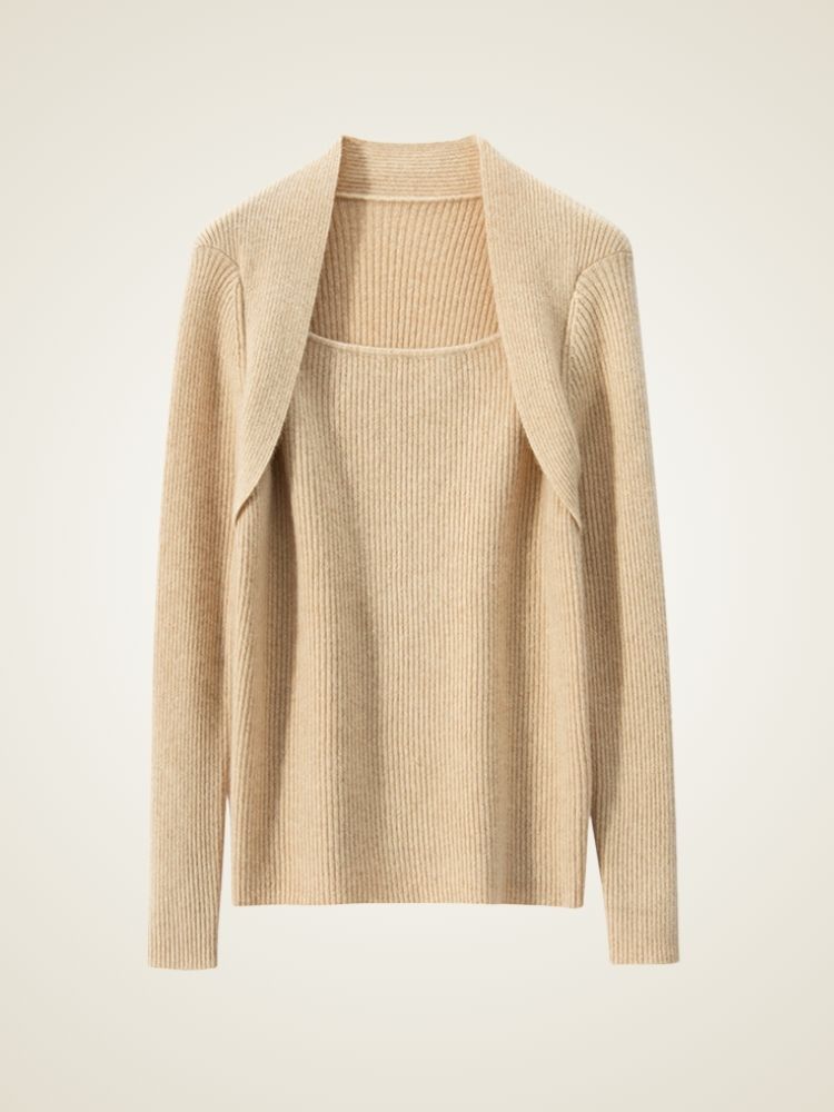 LanlyCashmere Women’s Ribbed Shawl Neck Cashmere Sweater – Slim Fit Knit Pullover
