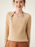 LanlyCashmere Women’s Ribbed Shawl Neck Cashmere Sweater – Slim Fit Knit Pullover