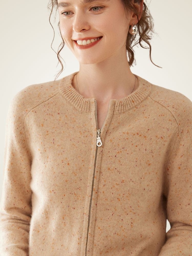 LanlyCashmere Wool Cashmere Zip Cardigan – Thick Raglan Sleeve Knit Sweater