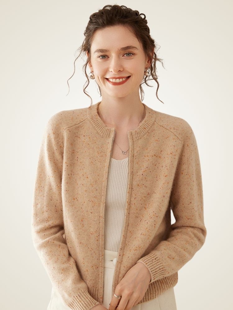 LanlyCashmere Wool Cashmere Zip Cardigan – Thick Raglan Sleeve Knit Sweater