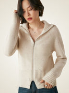 LanlyCashmere Wool Cashmere Zip Sweater – Thick Stand Collar Knit Cardigan