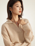 Lanly Cashmere Open-Knit Polo Sweater - Mongolia Cashmere Pullover